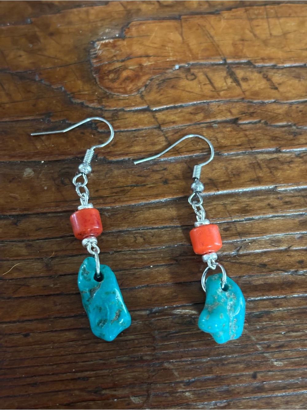 Turquoise and Coral Bead Drop Earrings - Women Jewelry